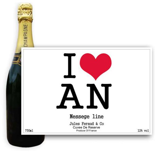 Jules Feraud Brut With Personalised Champagne Label I Love A N - Delivered to Your Door